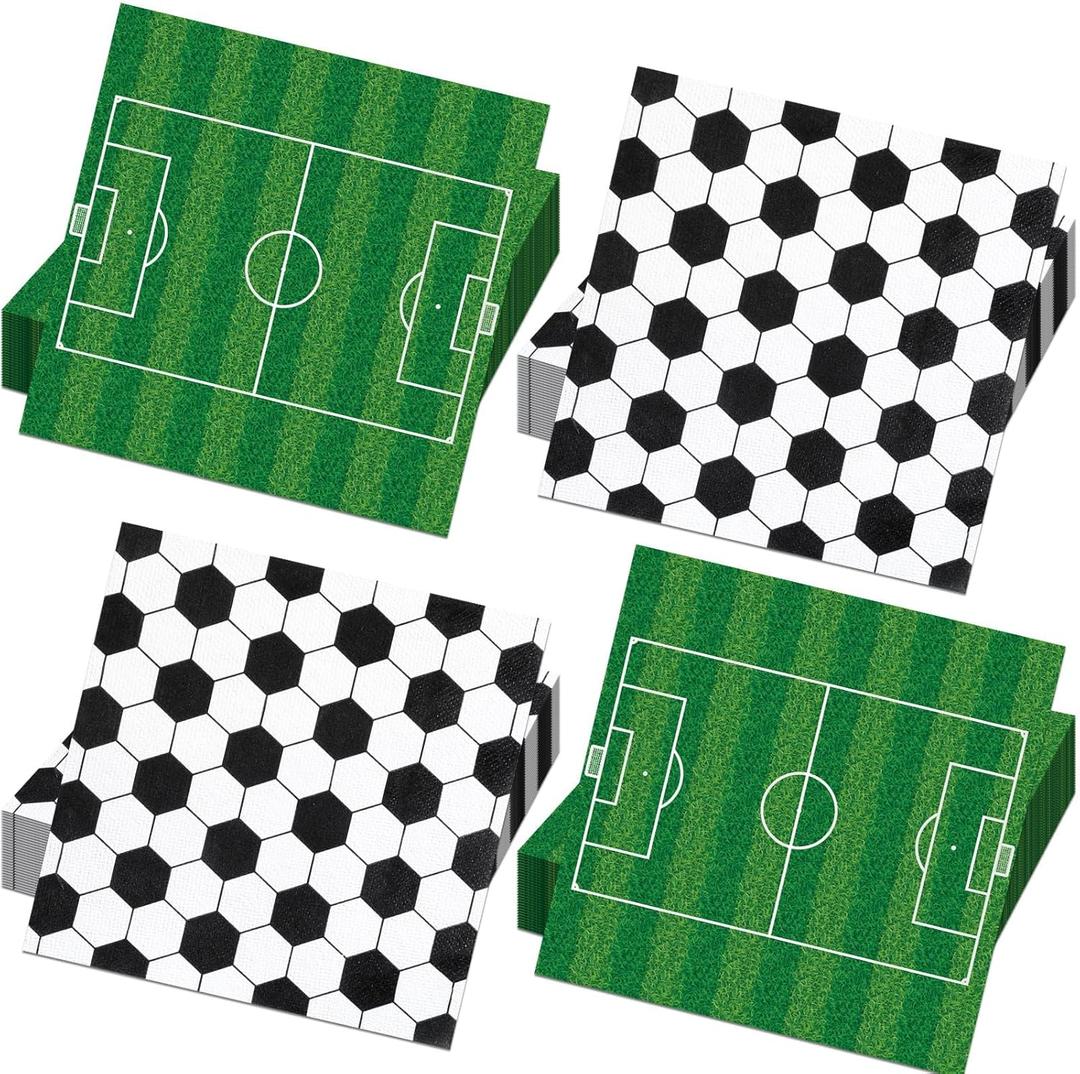 120pcs Soccer Napkins Soccer Party Decorations Soccer Ball Square Grass Sport Theme Disposable Paper Napkins Table Decor for Wold Cup Birthday Party Supplies