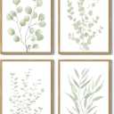 Drsoum Botanical Plant Framed Wall Art Boho Wall Decor for Bathroom Sage Green Eucalyptus Leaf Prints Minimalist Aesthetic Ready to Hang Set of 4, 11x14 in (Natural Framed)