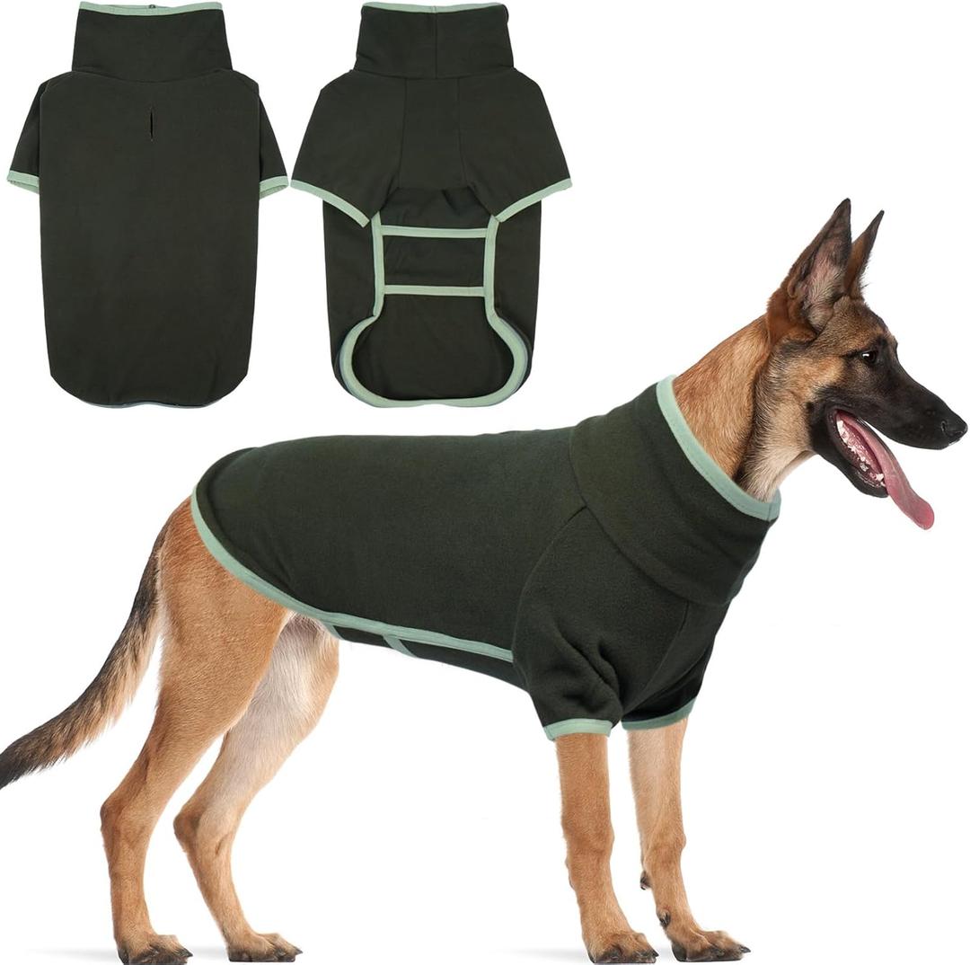 Yternal Fleece Dog Sweater with Turtleneck, Cozy Lightweight Pullover Dogs - Stretchy Soft Thermal Wear for Puppy Small Medium Large Breeds ArmyGreen 2XL