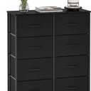 WelFurGeer 8 Drawer Fabric Dresser with Sturdy Metal Frame, Tall Dresser with Fabric Bins, Storage Chest of Drawers for Bedroom, Closet, Kids Room Organization, Black