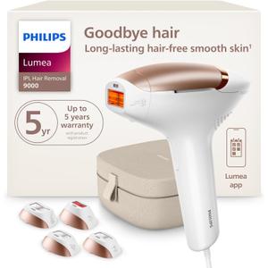 Philips Lumea 9000 Series IPL Hair Removal Device, Visible Permanent Laser Hair Reduction Done at Home, for Women & Men, SenseIQ Technology, 4 Attachments for Body, Face, Bikini & Underarms, BRI984/03 (White)