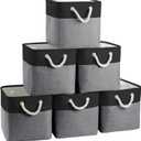 Cube Storage Bins, Collapsible Fabric Cube Storage Bin, 11 Inch Cube Storage Bins with Handles, Foldable Storage Cubes (Black/Gray, 6Pack)