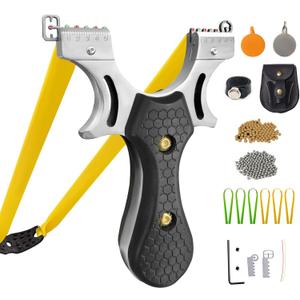 Slingshot, Hunting Sling Shot Set for Adults, Professional Stainless Steel Tactical Slingshots, High Velocity Catapult with Ammo Balls, Rubber Bands, Ammo Pouch, Target (01Black)
