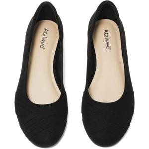 Ataiwee Women's Wide Width Flats Shoes - Casual Comfortable Round Toe Plus Size Ballet Shoes.