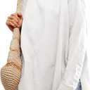 Womens Oversized Long Sleeve Shirts Crew Neck Casual Tops Loose Fit Side Slit Fall Tees (Medium, White)