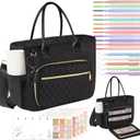 Large Bible Bag Bible Case Cover for Women with Shoulder Strap, Bible Study Supplies Journaling Kit Carrying Case with 75 Bible Tabs, 12 Highlighters and 5 Gel Pens, Christian Gifts for Women, Black