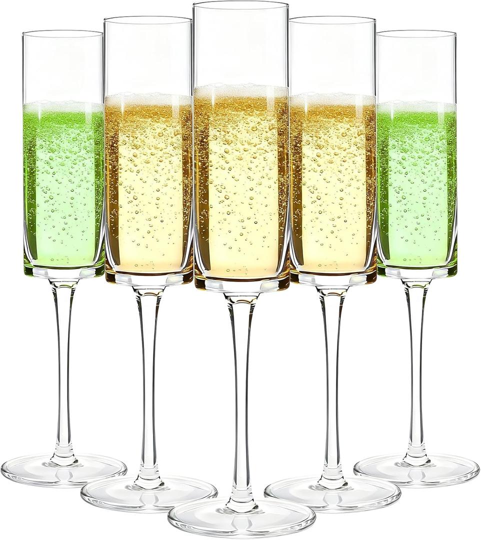 GuanQiao 12-Pack Plastic Champagne Flutes, 6oz Clear Square Disposable Toast Glasses, Heavy Duty Shatterproof Recyclable Wine Glasses for Party Wine Tasting Wedding New Years Eve Party Supplies