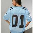 RoseSeek Women's Y2k Football Jersey Shirts V Neck Mesh Oversized Tshirts (Blue, S)