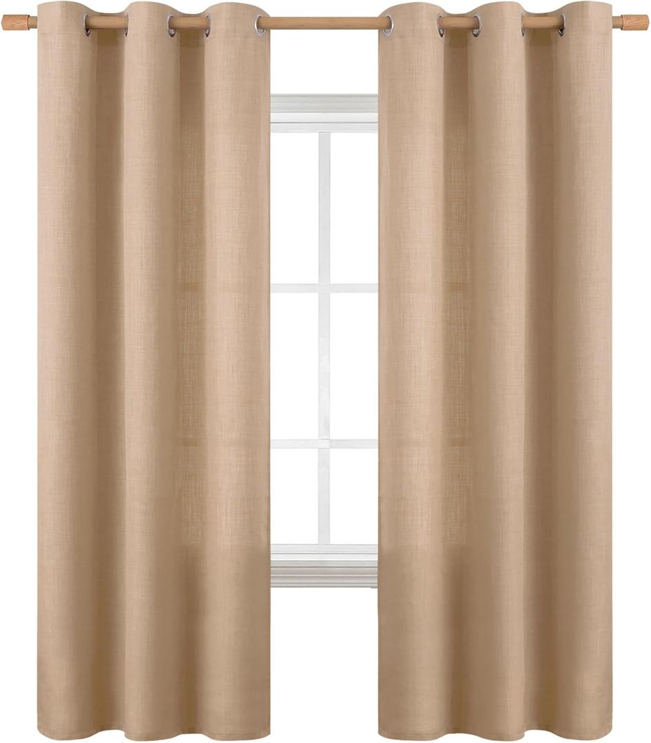 BGment Curtains 84 Inches Long for Living Room, Flax Linen Curtains Burlap Textured Thick Light Filtering Privacy Grommet Window Curtain Drapes for Bedroom, 2 Panels, 42 x 84 Inch, Tan