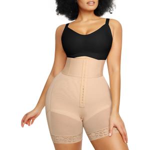 SHAPELLX High Waisted Body Shaper Shorts Shapewear for Women Tummy Control Thigh Slimming Slip Shorts Butt Lifting Shapewear (Large, A1-beige-hook & Eye Closure)