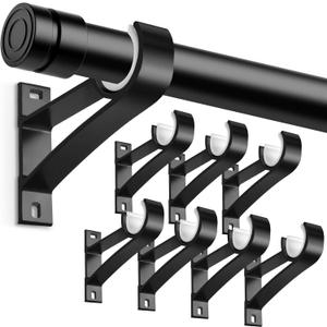 KOLAKO 8 Pack Curtain Rod Bracket, 1 Inch Heavy Duty Holder Black Drapery Single Hooks for Wall (Set of 8)