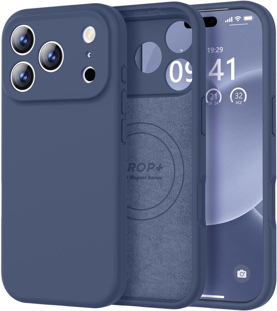 Vooii Magnetic for iPhone 17 Pro Case, Compatible with Magsafe (Premium Liquid Silicone) (Integrated Camera Control Button) Full Body Protective Anti-Scratch Microfiber Lining 6.3", Navy Blue