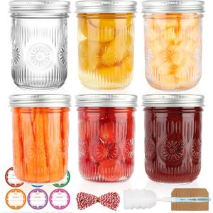 Wide Mouth Mason Jars 16 oz with Lids, 6 Pack Canning Jars with Airtight Lids and Bands, Glass Pint Jars for Pickling, Meal Prep, Preserving, Overnight Oats, Jam, Wedding Favors & Decor