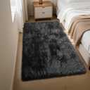 Fluffy Rug Shag Area Rug, Black 3x5 Area Rugs for Bedroom, Small Bedside Rug, Soft Fluffy Shag Entryway Throw Rugs for Living Room Bedroom Kids Room Home Decor