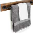 MyGift Wall Mounted Towel Rack, 28 Inch Bathroom Towel Bar with Metal Rod Rustic Burnt Wood Bathroom Sets, Farmhouse Towel Holder