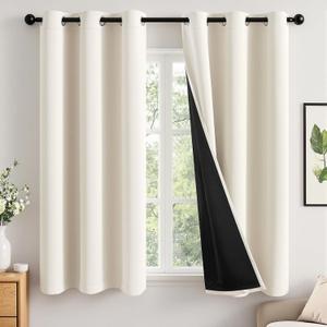 MIULEE Cream 100% Blackout Curtains for Bedroom 63 Inch Long, 2 Thick Layers Thermal Insulated Black Out Window Curtains with Black Liner, Noise Reducing Grommet Living Room Drapes 2 Panels Set Ivory, 40"W x 63"L