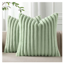 Pallene Faux Fur Plush Spring Throw Pillow Covers 20x20 Set of 2, Luxury Soft Fluffy Striped Decorative Pillow Covers for Sofa, Couch, Living Room, Sage Green