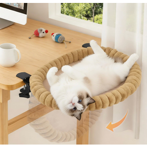 Pawow Large Cat Desk Bed, 90° Foldable SpaceSaving & Sturdy DualClamp, 2 Washable Covers(Faux Fur & Mesh), Metal Frame, Supports up to 40 Lbs, Pet Perch Desktop Hammock for Small to Large Cats