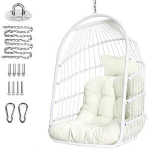 Chihee Egg Chair Foldable Wicker Rattan Hanging Swing Chairs Indoor Outdoor Patio Wicker Chair Hammock Chair with Stainless Steel Hanging Kit Chain Link UV Resistant Cushion Bedroom Balcony