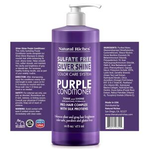 Natural Riches Radiant Silver Shine Purple Conditioner for Gray Hair - Paraben-Free and Color Safe – With Silk Proteins, Tones Dull Hair, Softens & Adds Shine - 16 fl oz