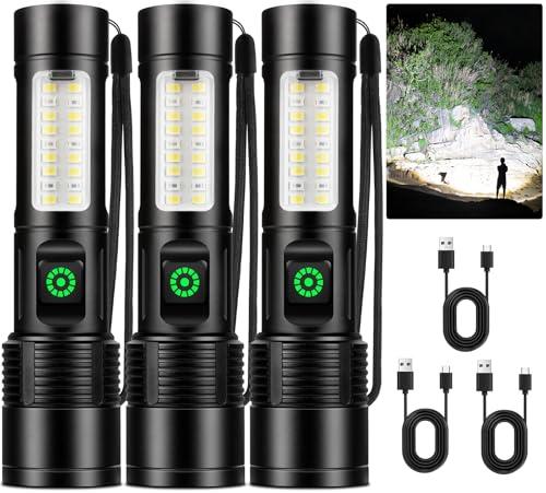 NiaoChao Rechargeable LED Flashlights High Lumens, 99000 Lumens Super Bright Flashlight with 6 Modes, Waterproof Powerful Flash Light Multifunctional Flashlights for Home Camping Hiking(3 Pack)
