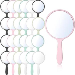 Jetec 25 Pcs Handheld Mirror with Handle, 3.94" L x 2.17" W, Small Portable Round Mirror Bulk for Kids Travel Makeup Classroom Camping Daily DIY Crafts (White,Pink,Black,Blue,Green)