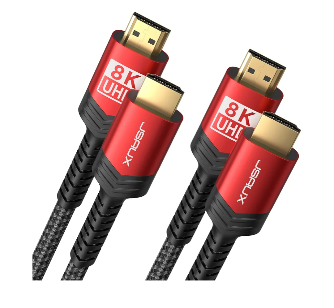 8K HDMI Cable 2.1 2 Pack 6ft, JSAUX 48Gbps Ultra High Speed HDMI Cable Braided Cord (4K@144Hz, 4K@120Hz, 8K@60Hz) HDCP 2.2&2.3 HDR 10 eARC ARC, Compatible with Switch 2/PS5/Laptop/Monitor/HDTV/-Red