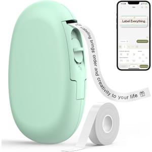 SUPVAN E10 Bluetooth Label Maker Machine with 3 Tapes, Continuous Waterproof Label, Versatile App with 35 Fonts and 1k+ Icons, Inkless Labeler for Home, Kitchen, School, Office Organization, Green, Minor Scuffs/Marks