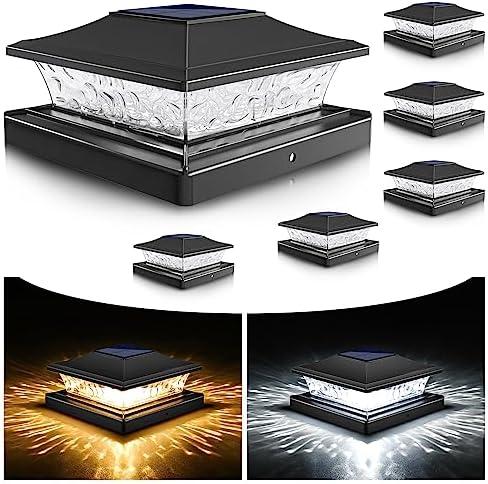 VOLISUN Solar Post Cap Lights Outdoor 4x4/6x6 Wooden/Vinyl Fence Cap Lights for Patio/Garden,Warm White with 2 Lighting Modes Waterproof,ABS Shell Lens Black (6 Pack)