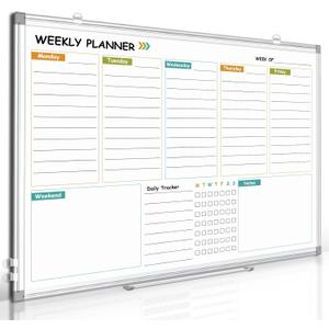 Weekly Calendar Dry Erase Whiteboard for Wall, 24"x18" Magnetic Weekly Planner White Board, Double Sided Hanging Daily Planning Board for Home, Office, School, Kitchen