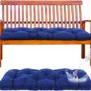 Wenqik Outdoor Bench Cushion Waterproof Bench Cushion for Outdoor Furniture Soft Thicken Porch Swing Pad with Ties for Indoor Garden Patio Seat(Navy Blue,48 x 20 x 3 Inches)