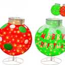 2pc Lighted Pop-Up Outdoor Christmas Ornament Set, Holiday Ball Decorations with 120 LED Lights, Outdoor Christmas Decor Collapsible for Yard - Red/Green