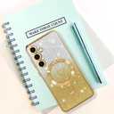 Bonoma Compatible with Samsung Galaxy S24 Fe Case Support for MagSafe, Plating Heart Glitter Magnetic Case TPU Camera Protection Back Cover for Phone Case -Gold