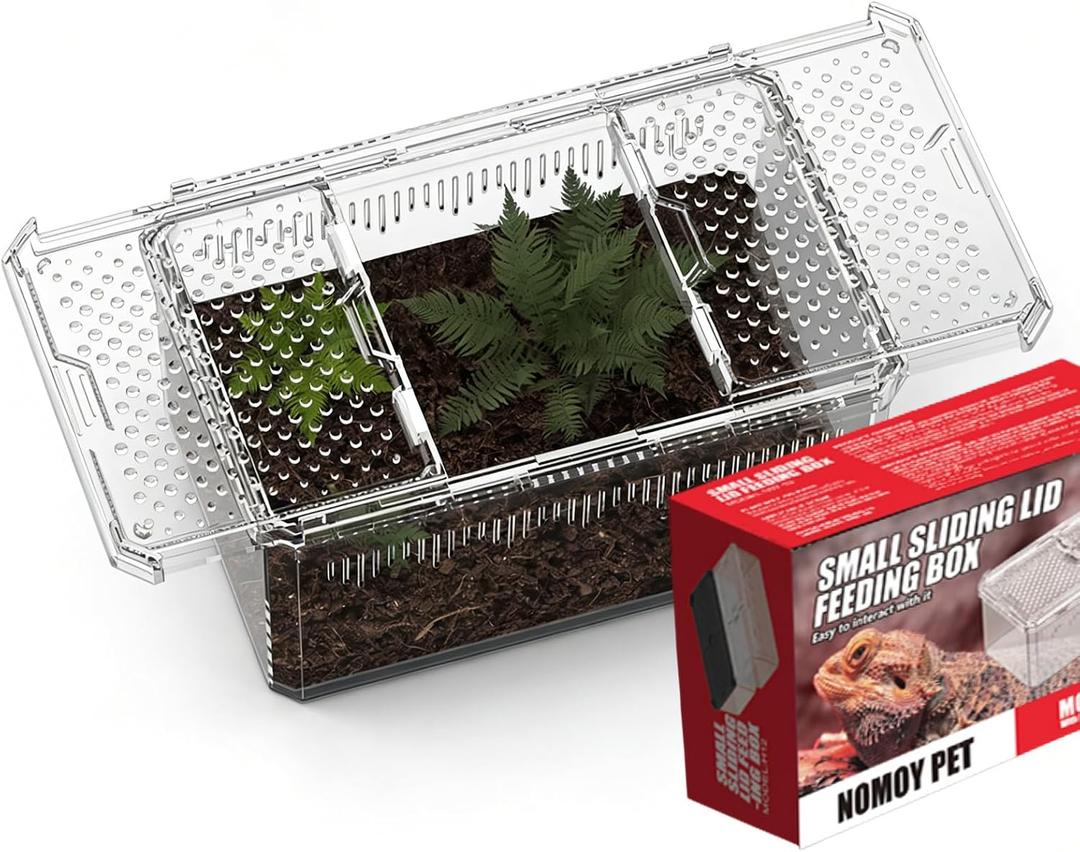 XIGETRAIL Transparent Portable Reptile Terrarium Habitat, Reptile Feeding Box for for Gecko, Tarantula, Scorpion, Spider, Hermit Crab,Frog (12" x 7.7" x 5.1" White)