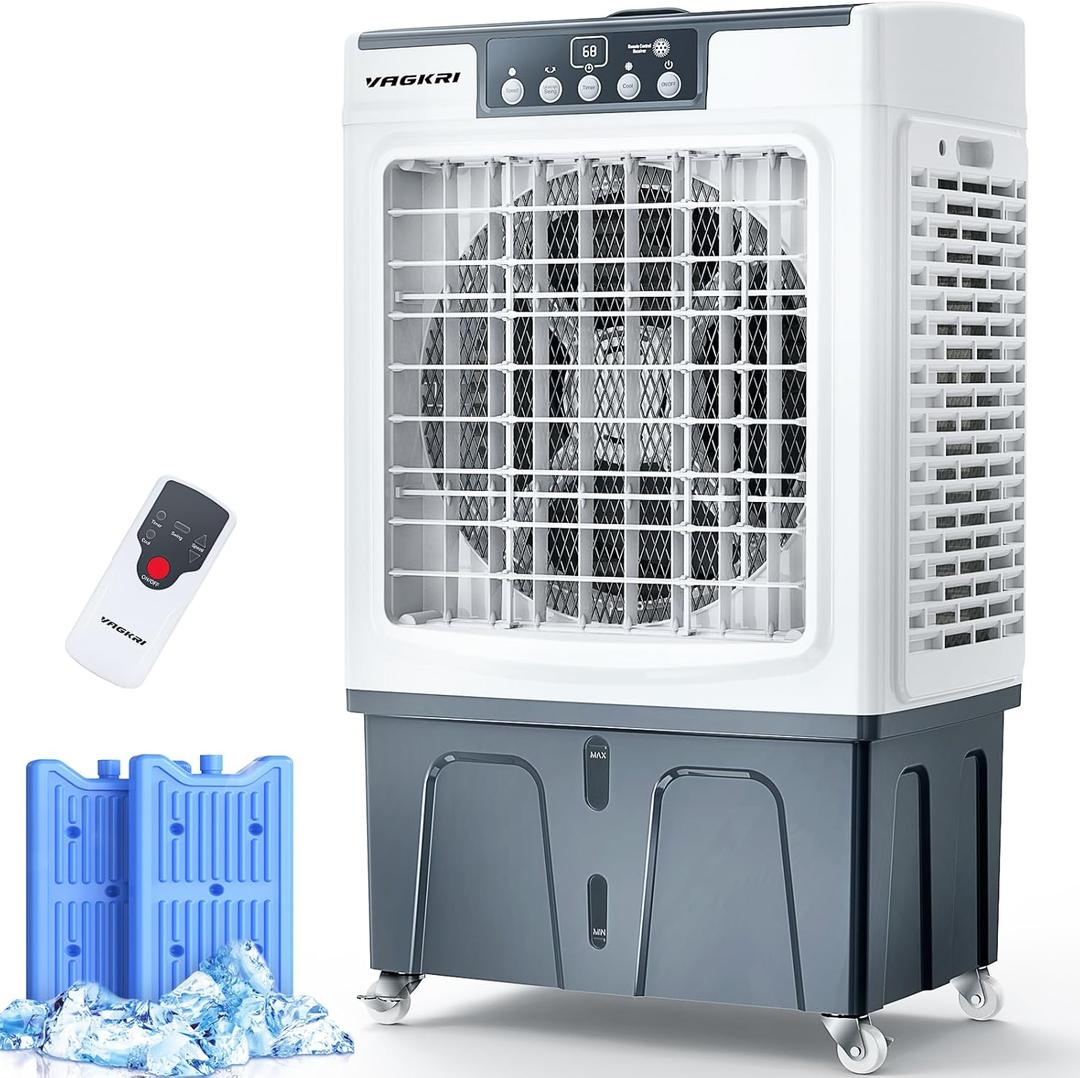 Evaporative Cooler, VAGKRI 2100CFM Air Cooler, 120Oscillation Swamp Cooler with Remote Control, 24H Timer, 3 Wind Speeds for Outdoor Indoor Use,8 Gallon (2100CFM)