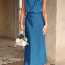 PRETTYGARDEN Women's 2026 Summer Satin Dress Elegant Sleeveless Mock Neck Cocktail Party Maxi Dresses (Blue, L)