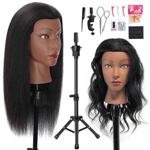 18" MQHIHI Mannequin Head Human Hair with Tripod Set, 100% Real Hair Cosmetology Manikin Doll Head for Hairdresser Practice Braiding with Tripod Set and Tools