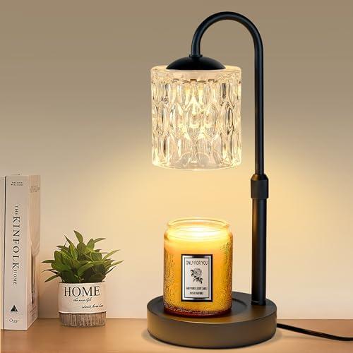 Briever Dimmable Candle Warmer Lamp with Timer, Height Adjustable Electric Candle Wax Warmer, Christmas Birthday Gifts for Women Mom, House Warming Gifts New Home Decor, Black Base with Glass Shade