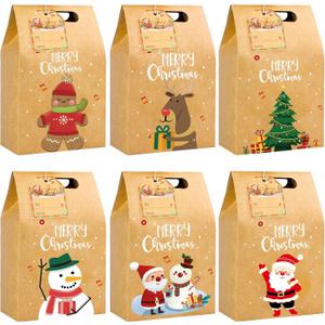 grestar 30PCS Christmas Kraft Gift Bags, Treat Boxes with Assorted Christmas Prints and Tags for Kraft present Bags, Goody Bags, Xmas Gift Bags, School Classrooms and Party Favors