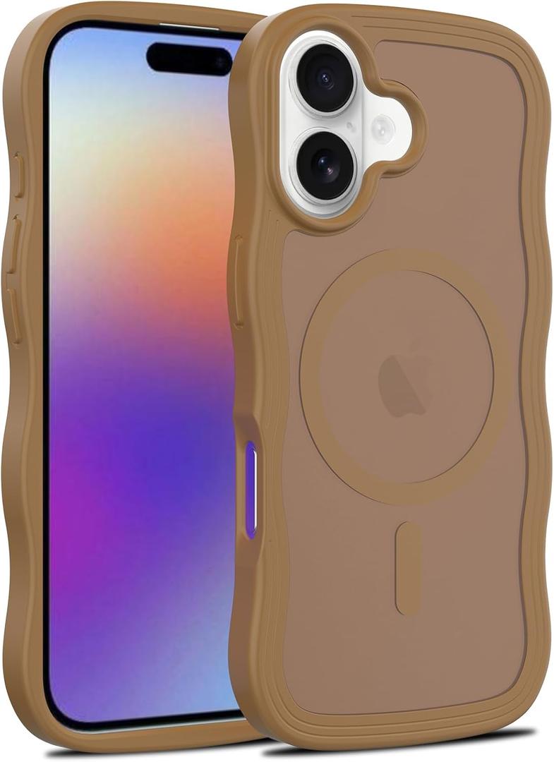 Cute Wave Design Case for iPhone 17, MagSafe Compatible, 16FT Military Protection, Translucent Matte TPU Shockproof Cover,Brown