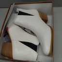 MM Women's Pointed Toe Mid Heels Chelsea Ankle Boots, Slip On Elastic Chunky Block Wooden Heel Short Western Booties for Ladies, Fall, White, 7 