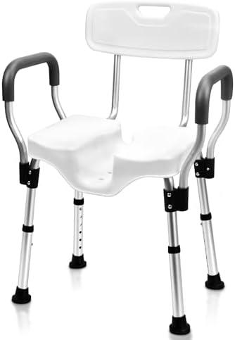Sangohe Shower Chair - Shower Chair for Inside Shower - U-Shape Seat Heavy Duty Shower Chair - Shower Chair with Arms for Handicap - Wide Shower Seats for Elderly - Shower Chair for Bathtub, 796E, White