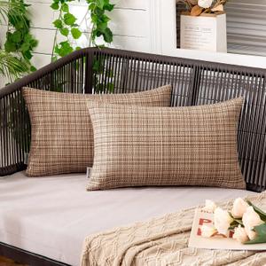 MIULEE Outdoor Waterproof Throw Pillow Covers Decorative Farmhouse Water Resistant Cushion Covers for Tent Patio Garden Couch Sofa Pack of 2, 12x20 Inch Beige