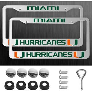 2 Pack License Plate Frame for Miami Hurricanes, 2 Holes Silver License Plate Holder for UM,Universal Aluminum Tag Frame for License Plate for Cover Front and Rear Car Tags (SS-jf)