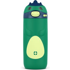 Ello Ellies 12oz Vacuum Insulated Stainless Steel Kids Water Bottle with Straw and Built-in Carrying Handle and Leak-Proof Locking Lid for School Backpack, Lunchbox and Outdoor Sports, Dino