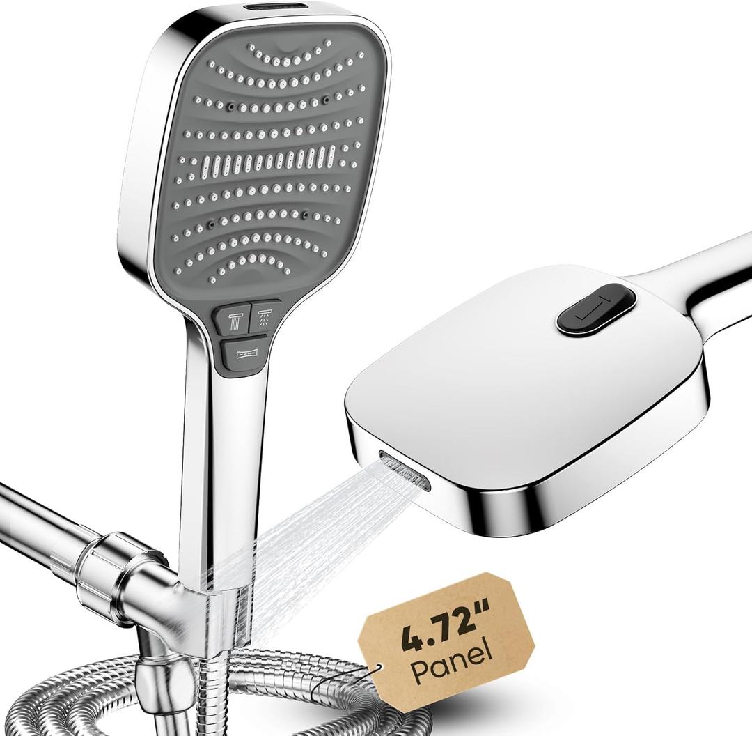 Shower Head, 8 Modes High Pressure Shower Head with Handheld, Anti-clog Nozzles, Shower Head with Built-in Power Wash to Clean Tub, Tile & Pets, 59 SUS 304 Hose & Adjustable Bracket,Chrome