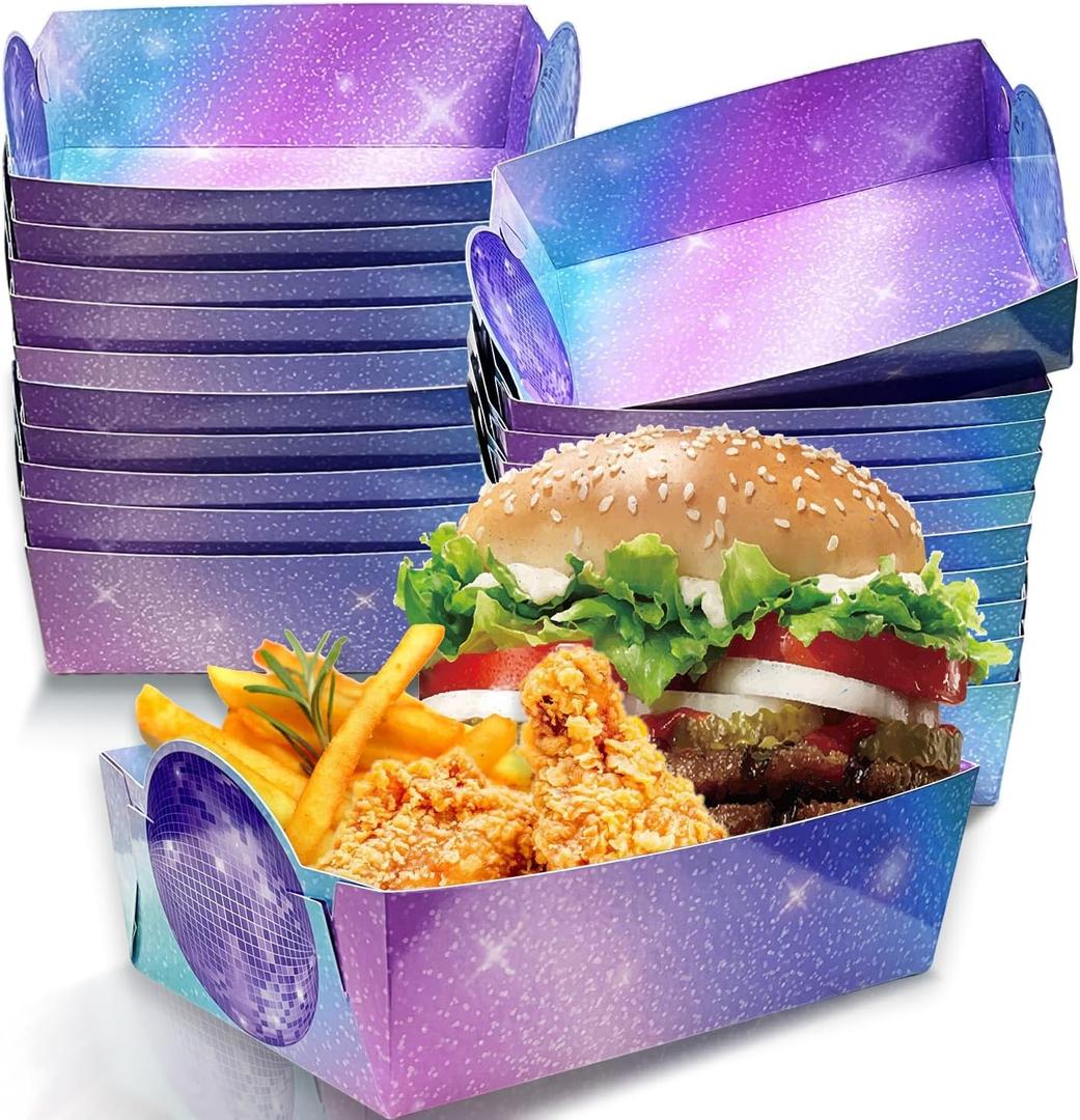 36 Pcs Music Kpop Theme Paper Food Trays Disposable, Gradient Pastel Purple Snack Boats Nacho Taco Serving Trays for Purple Disco Birthday Party Decorations Supplies