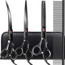 Professional Dog Grooming Scissors kit Black 5 in 1, Dog Shears for Grooming 6CR Premium Stainless Steel Grooming Scissors Kit for Dogs Cat Pet