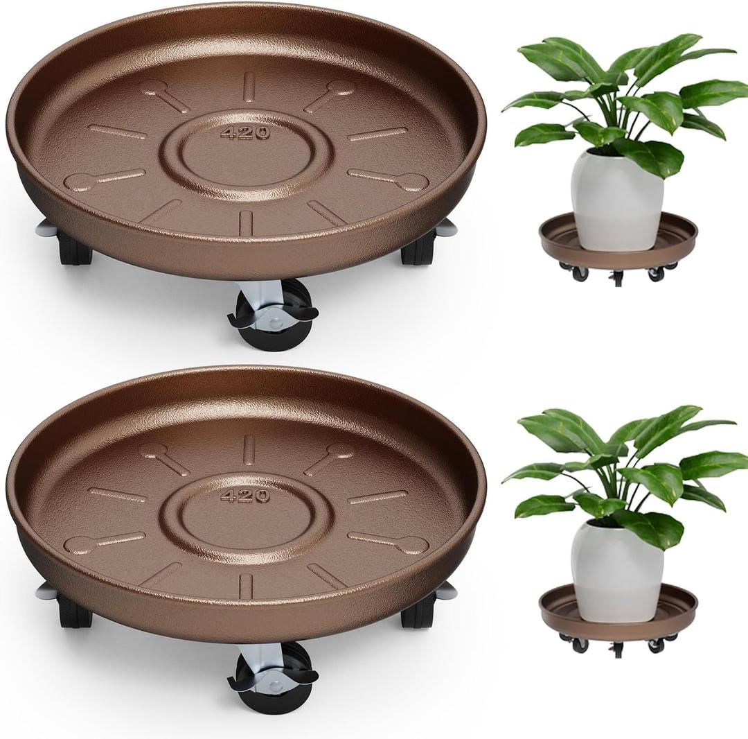 Plant Saucer 16" Rolling Plant Caddy Rolling Plant Stand with Wheels Heavy Duty Metal, Locking, Sturdy, Rust-Resistant Finish, and Easy to Move, 420 lb Capacity, 2 Pack