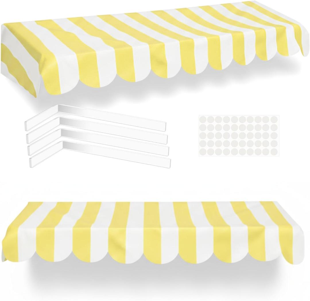 Tallew Circus Carnival Awning Decor Carnival Tent Yellow White Striped Banner 3D Waterproof Awning Lemon Yellow Ice Cream Theme 57.5''x 9''Circus Party Supplies for Birthday Christmas Mardi Gras